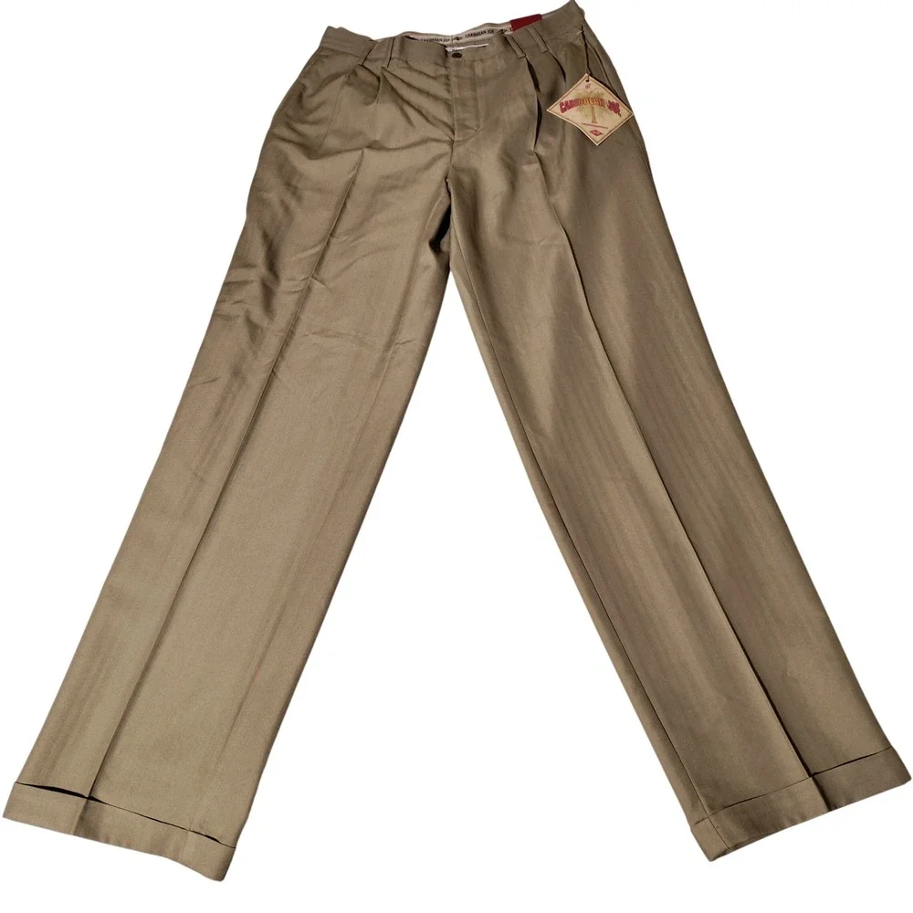 Caribbean Joe 34x34 (33x34.5 Actual) Pleated Dress Pants Khaki Tan Cuffed NWT